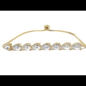 Gold Stone Pear Shaped CZ Bolo Bracelet